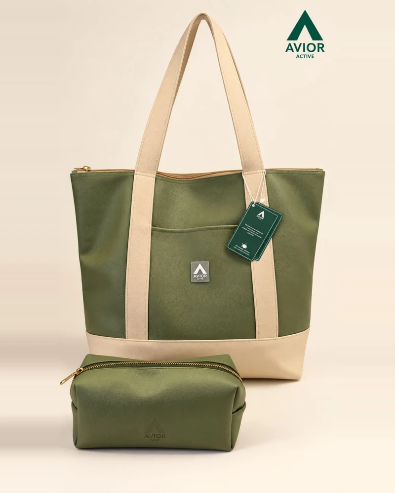Avior Active Paket Bundling Singapore Leather Tote Bag x Toiletries Pouch