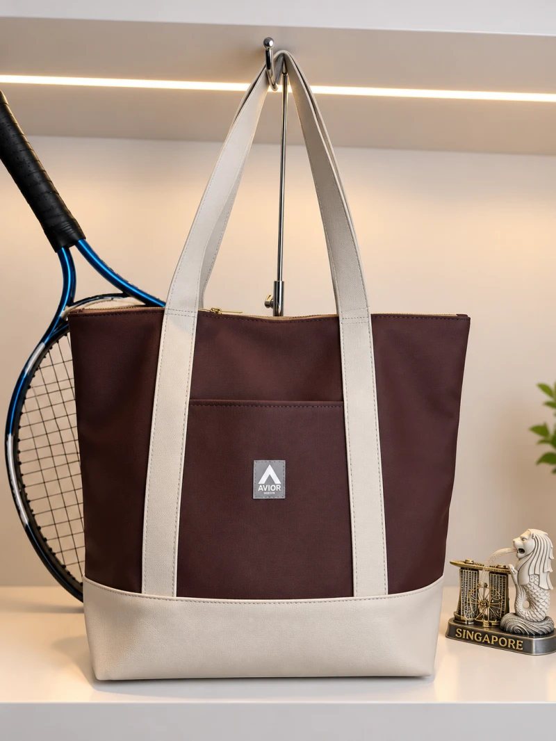 Avior Active Singapore Leather Dark Purple Tote Bag