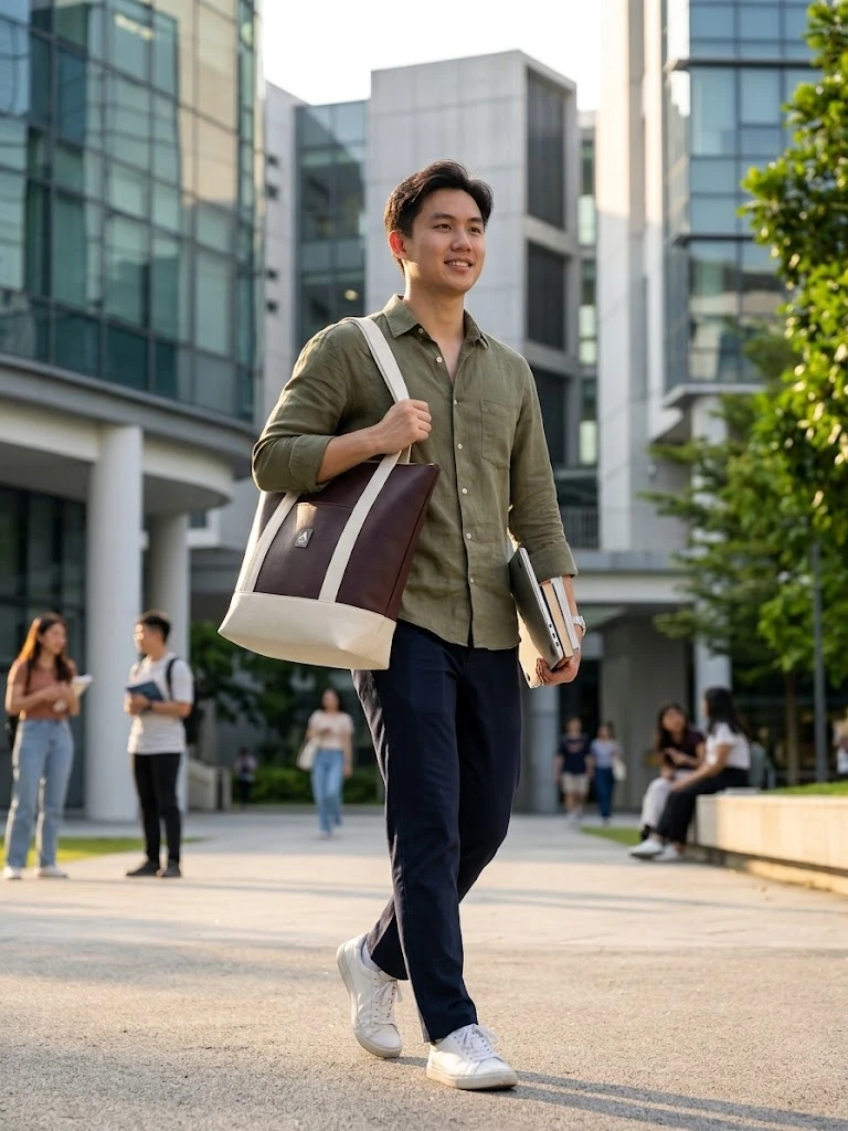 Avior Active Singapore Leather Dark Purple Tote Bag